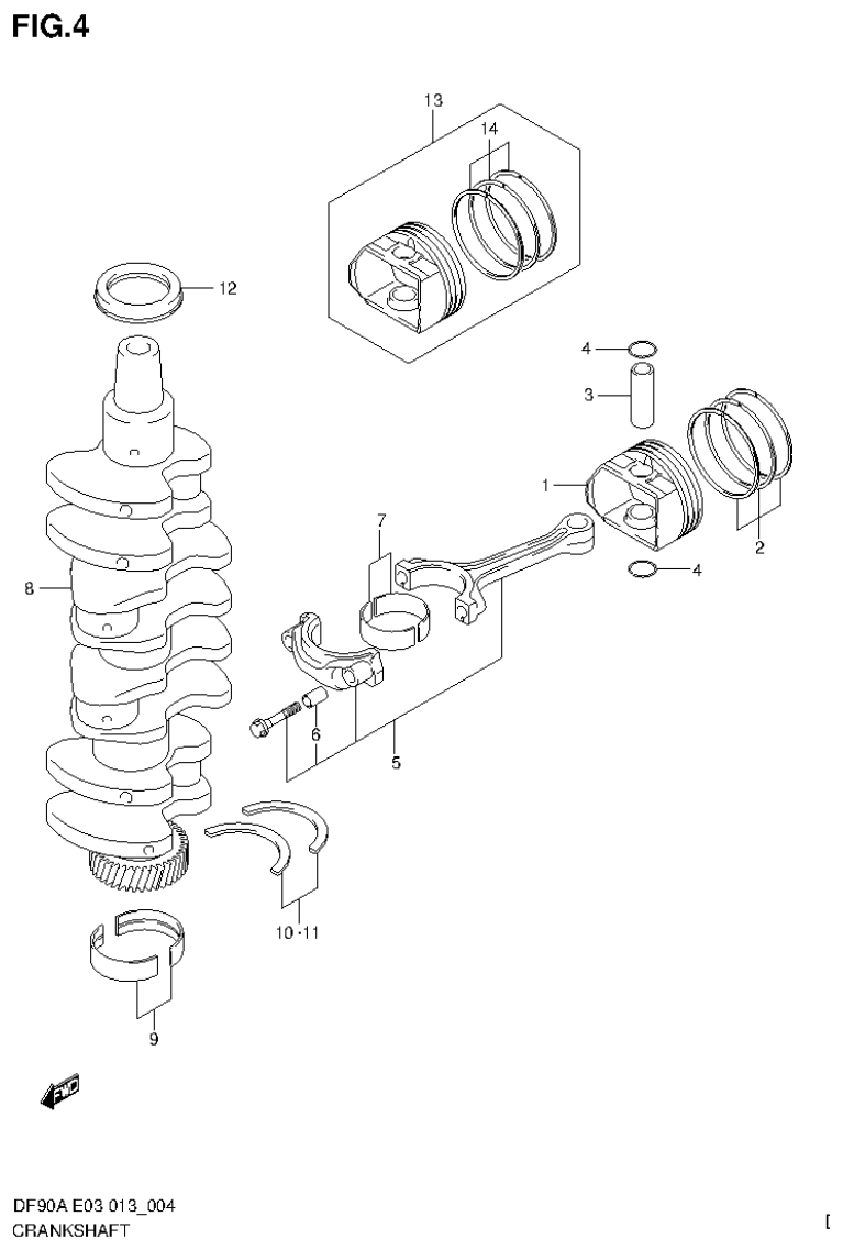 Suzuki DF80A, DF90A CRANKSHAFT parts diagram